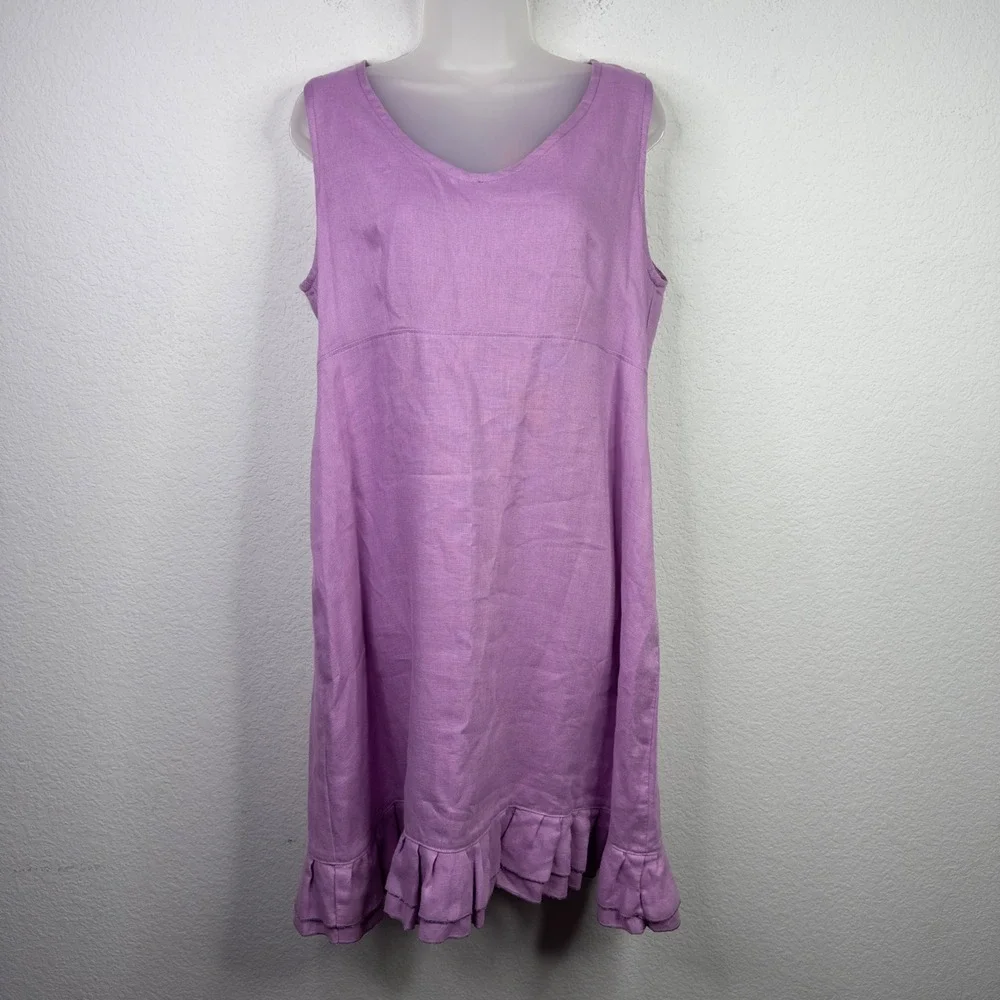 Goddess Gear Dress Womens M Purple Organic Linen Ruffle Shift Minimalist Coastal - Picture 1 of 6